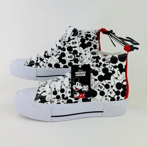 Disney Women's Mickey Mouse High-Top Lace-Up Sneakers Size 9 Black White NWT - Picture 1 of 9