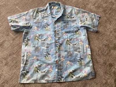 Vtg. CAMP ALI AL SALEM LSA KUWAIT HAWAIIAN SHIRT XL Naval Ship Fighter Plane - Image 1 of 4