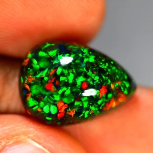 7.40Ct Pear Cab_Resplendent Rainbow 3D Flash Natural Solid Welo Black Opal - Picture 1 of 1