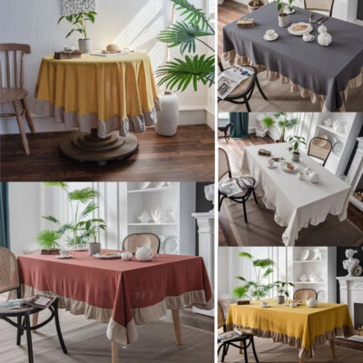 Tablecloth Ruffle Table Cloth Cover Rectangle Round Dining Party Decor - Image 1 of 4
