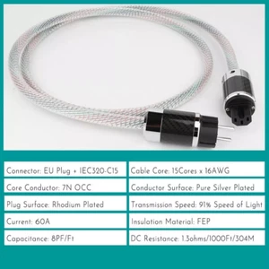 15Cores 16AWG 7N OCC HiFi Power Cable EU Schuko Amplifier CD Player Supply Wire - Picture 1 of 7