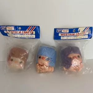 Westrim Crafts 3.5” Mitzy Yarn Hair Doll Heads Purple Blue Brown Hands NOS - Picture 1 of 7