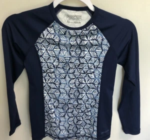 Patagonia Kid's Size 10 Medium Capilene Rashguard Shirt Blue pattern - Picture 1 of 3
