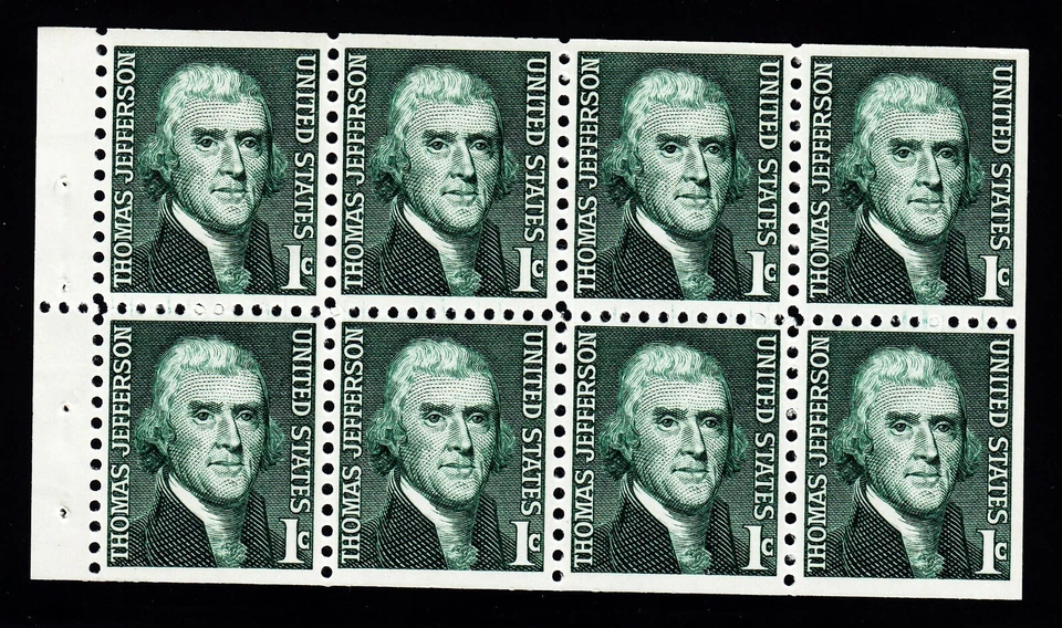 1278a “Jefferson” 1c Booklet Pane of 8, Shiny Gum, MNH   - Image 1 of 1