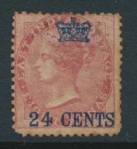 Straits Settlements 1867 SG 8 24 CENTS Overprint in Blue on 8a Rose Mint Hinged - Picture 1 of 2
