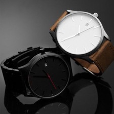 Men's Fashion Sport Stainless Steel Case Leather Band Quartz Analog Wrist Watch