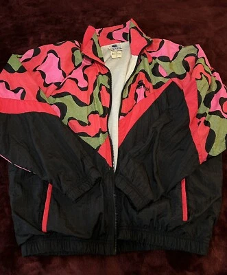 90s Women’s Cross Fusion Neon Full Zip Windbreaker Jacket Sz M/10 Korea - Image 1 of 4