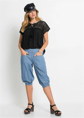 Funky Lightweight Cropped Denim Summer 'Ballon' leg Elastic Cuffed Jeans size 10 - Image 1 of 4