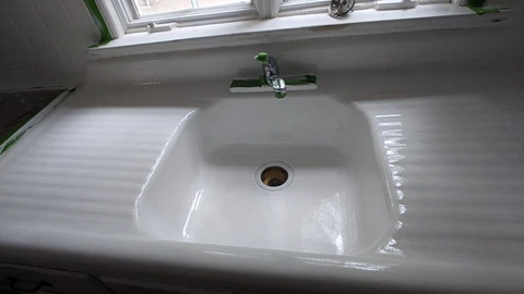 Vintage Cast Iron White Farmhouse Sink Drainboard Scratches 60" x 25" Cover