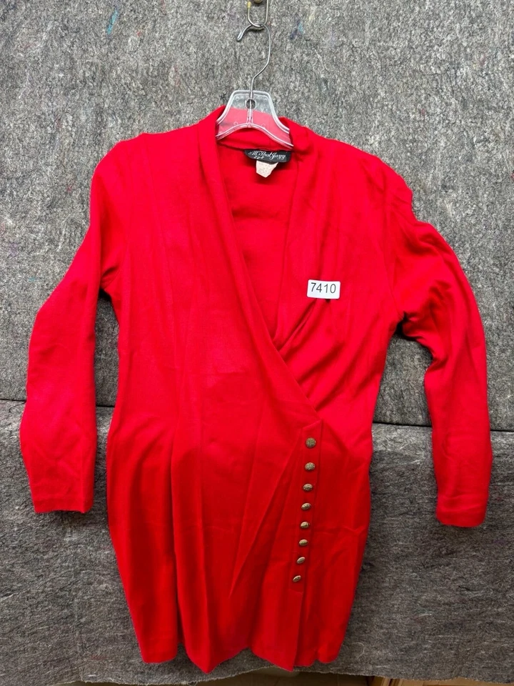 Vestido envolvente All That Jazz vintage con botones manga larga tejido rojo 11/12 hecho en EE. UU. Foto 1 de 4