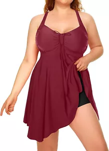 NWT $30 BURGUNDY WOMEN'S PLUS SIZE 22W Daci Swimdress WIDE STRAPS DRESS - Picture 1 of 6