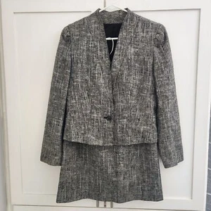 Laurice Vintage Women Gray Tweed Skirt Suit Blazer Linen 3/4 Petite Old Money - Picture 1 of 7