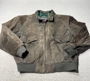 Members Only Mens Bomber Jacket Leather Suede Flannel Lined FullZip 80s Brown 42 - Picture 1 of 15