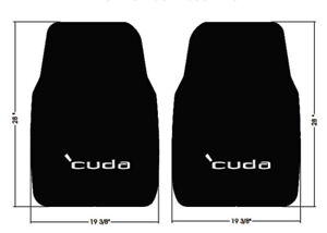 New! 1967-1969 Barracuda Black Floor Mats w/Silver 'CUDA Embroidered Logo Pair
