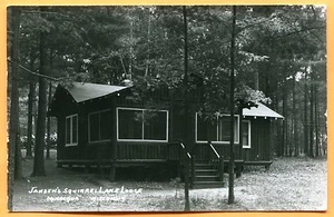 Minocqua, WI, Blick auf Jansens Eichhörnchensee Lodge, alte Echt Postkarte 1940er - Bild 1 von 3