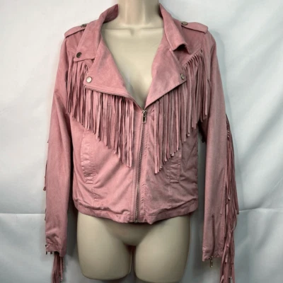 Chaqueta de moto Curations Caravan rosa suave con flecos imitación gamuza talla XS USADA EN EXCELENTE ESTADO Foto 1 de 4