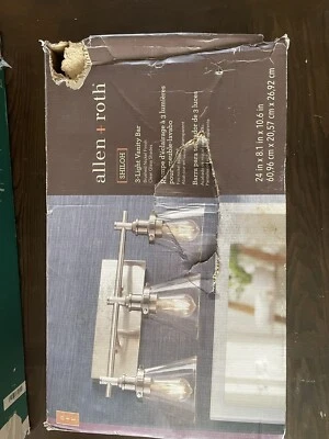 全新 开封包装 Allen + Roth Shiloh 3 光镍农舍 Vanity 灯条 — 第 1/4 张图片