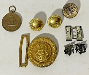 Vintage Military Sterling Rank, sterling medical pins, Buckle and buttons Lot7 - Picture 1 of 9