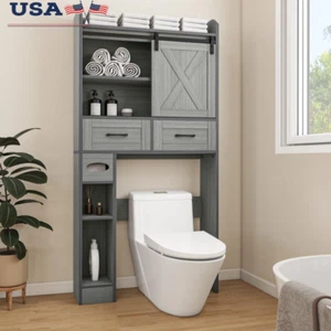 Over The Toilet Storage Cabinet Bathroom Shelf Organizer with Storage Drawers - Picture 1 of 7
