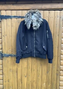 Atmosphere Jacket Blazer Waistcoat Biker Coat Black Removable Fur Collar Size 14 - Picture 1 of 14