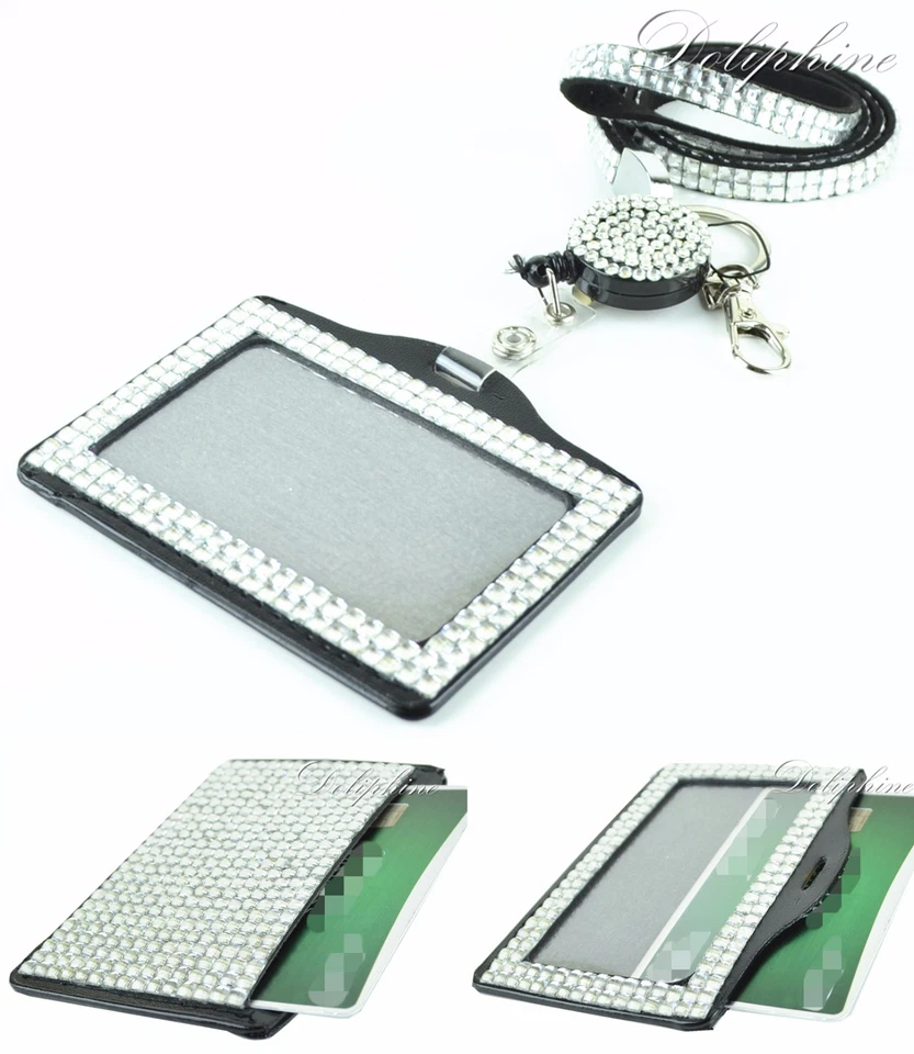 3合1挂绳和可伸缩卷轴带全闪亮水平ID徽章夹 — 第 1/1 张图片