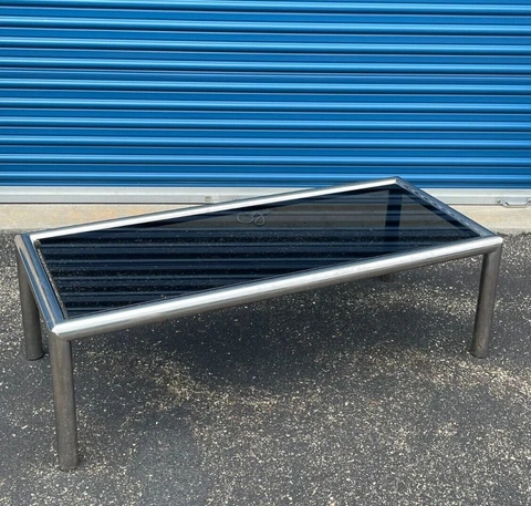 John Mascheroni Mid Century Glass & Aluminum Tubo Coffee Table Space Age POMO Cover