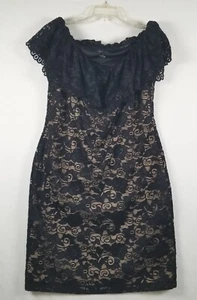 Scarlett Black Lace Overlay Ivory Off The Shoulder Sheath Dress Sz 12 Cocktail - Picture 1 of 10