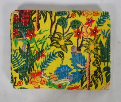 Block Print Indian Kantha Quilt Cotton Bedspread Handmade Bedding Throw Blanket - Image 1 of 4