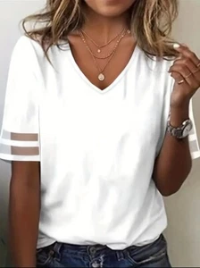 Weißes elegantes Oberteil mit V-Ausschnitt Übergröße 3XL (18) seidig kurz Colorblockärmel elegant - Bild 1 von 7