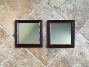 2 Vintage Wall Mirrors Wood Framed 7.5" Hang Square or Diagonal, Mahogany Stain - Picture 1 of 13