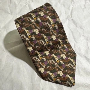 SALVATORE FERRAGAMO Brown Greyhound Mens Silk Neck Tie Geometric Italy 56"x3.25" - Picture 1 of 6