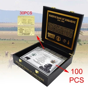 100pcs Zimbabwe 100 Trillion Banknotes Silver Plastic Certificates and 30 Bars - Picture 1 of 4