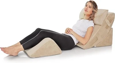 AllSett Health 4 PC Bed Wedge Pillows Set Orthopedic Memory Foam - BEIGE