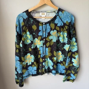 Vintage Talbots Floral Cardigan Women’s Size Medium Cotton/ Cashmere Blend Blue - Picture 1 of 10