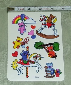 Vintage 80er BJ Aufkleber Spezialitäten Vinyl Einhorn Teddybär großer Stickerbogen - Bild 1 von 1