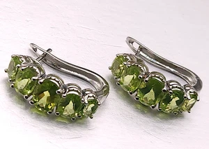 Vintage Sterling Silver Green Peridot Dangle Pierced Earrings - Picture 1 of 5