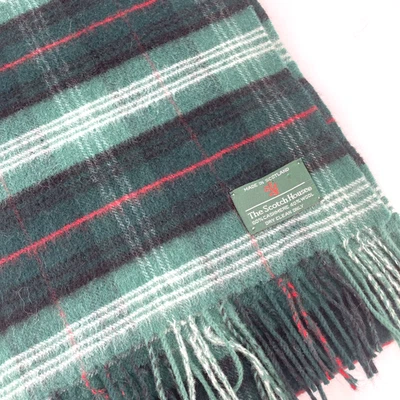 Bufanda de lana de cachemir Scotch House verde blanco rojo Escocia tartán a cuadros 60 x 12" Foto 1 de 4