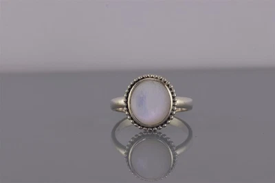 Anel Boma prata esterlina bisel círculo madrepérola branca 925 tamanho: 8 - Imagem 1 de 4