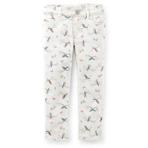 Carters Girl Tropical Bird Butterfly Floral Ivory Skinny Twill Pants Jeans 5 5T - Picture 1 of 3
