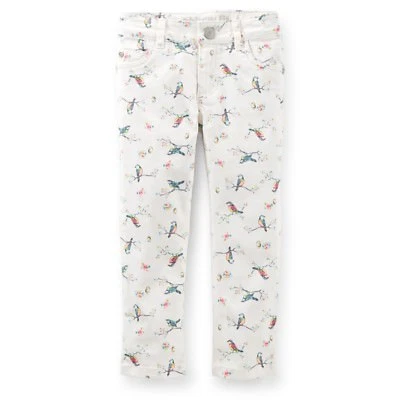 Pantalones de mezclilla Carters niña tropical pájaro mariposa floral marfil ajustados sarga 5 5T Foto 1 de 3