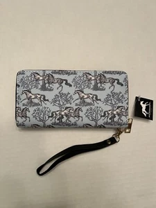 Women’s Clutch Wallet Card Light Blue Purse/ Bag Horse Equine - Picture 1 of 7