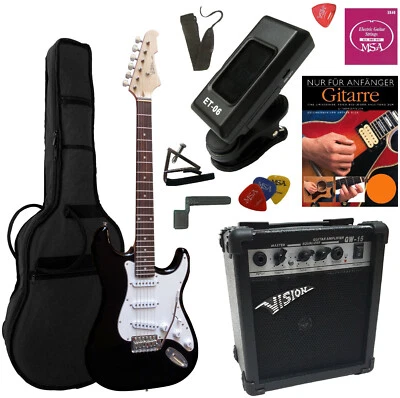 E-GITARRE + VERSTÄRKER  + GITARREN SET BUCH-TASCHE-GURT-STARTER SET-KURBEL-ET2 - Bild 1 von 4