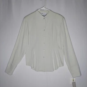 Worth Silk Button Top Women 10 Button Pastel Green Stretch Long Sleeve Pleated - Picture 1 of 8