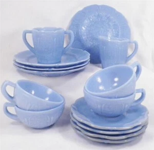 Cherry Blossom Delphite Child Junior Dinner Set 14 Pc Depression Glass Jeannette - Picture 1 of 12