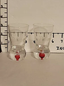 Di Amore Handblown Cordial Shot Glasses Fluted Red Bubble 3 1/2" Set Of 2 - Picture 1 of 9
