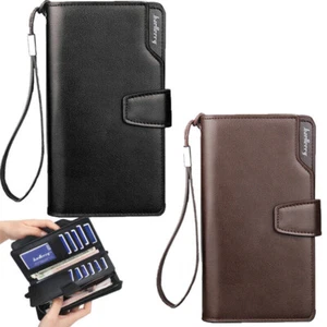 Billetera de Negocios para Hombres Cuero Bolso Largo Plegable Cartera Teléfono Bolso de Mano Porta Tarjetas - Imagen 1 de 16
