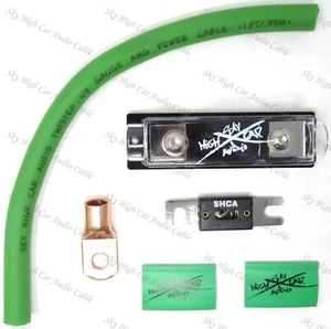SKY HIGH 500 AMP ANL Fuse Holder BATTERY INSTALL KIT 0 GAUGE 1 FT CCA GREEN - Picture 1 of 1