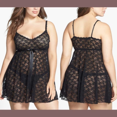 NUEVO CON ETIQUETAS HANKY PANKY After Midnight Peekaboo Babydoll + Tanga Tanga G [3X] H882 Foto 1 de 4