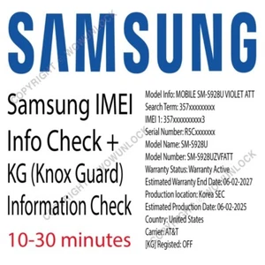 Samsung imei Infomation Check - Network Carrier Sold By Country, KG KNOX Status - Picture 1 of 1