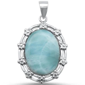 Elegant! Oval Natural Larimar .925 Sterling Silver Charm Pendant - Picture 1 of 2